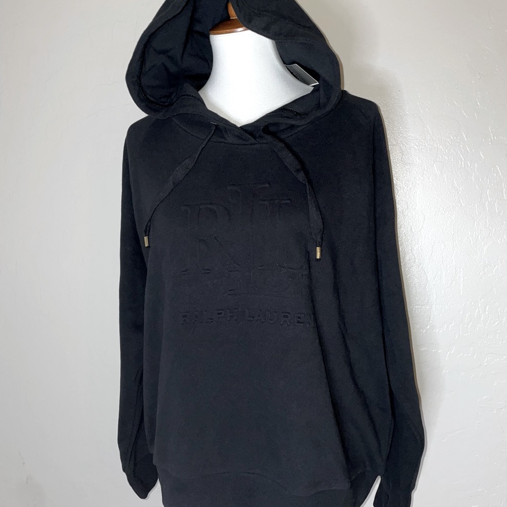 New! Lauren Ralph Lauren Embossed Logo Hooded Sweatshirt Black Sizes L & XL🖤 - Picture 7 of 16